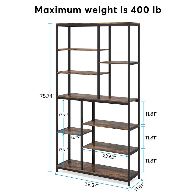 79 inches Tall Bookshelf Bookcase, Modern 8-Tier Staggered Bookcase