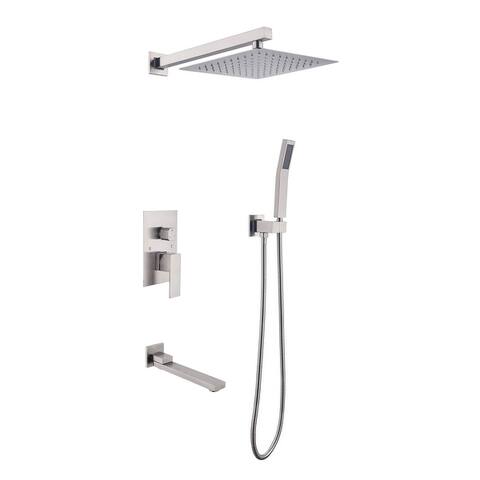 Wall Mounted Tub Shower Faucet With Handheld Shower Modern Shower System With 9.8 Inches Rain Shower Head With Rough-in Valve