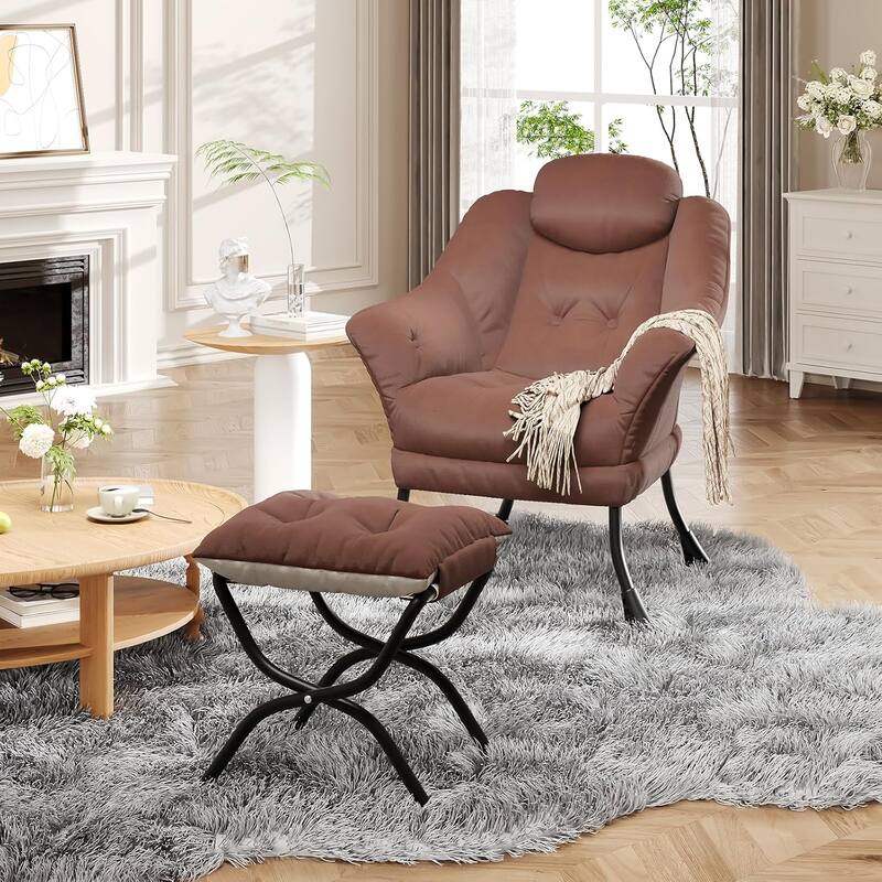 Lazy Chair, Ergonomic Reading Armchair Foldable Footrest, Modern Lounge Chair Removable Washable Cover
