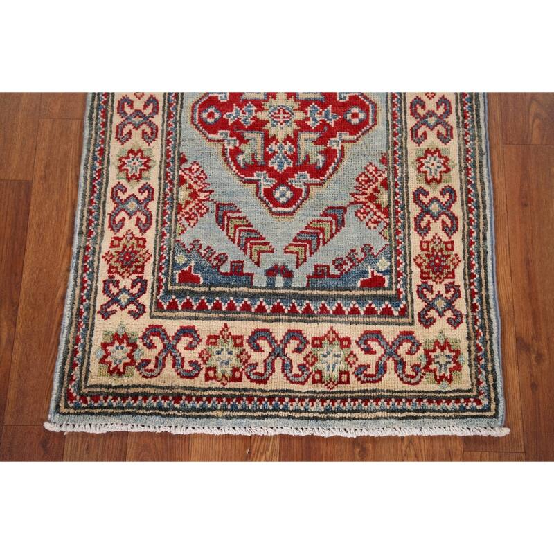 Light Blue Kazak Oriental Runner Rug Handmade Wool Carpet - 2'1" x 5'10"