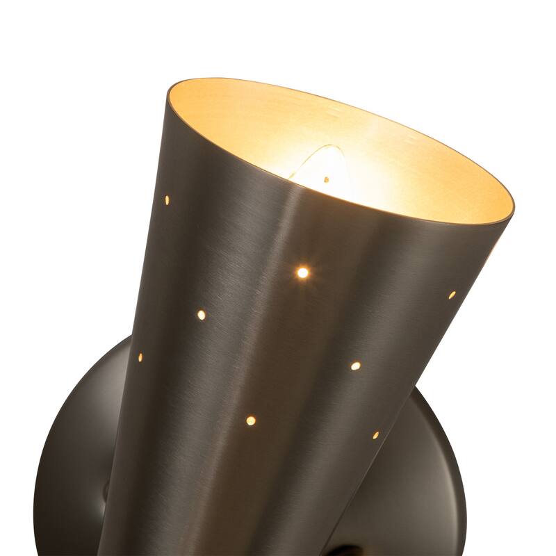 2-Light Modern Industrial Gold/Nickel Cone Hourglass Bathroom Vanity Light Wall Sconce