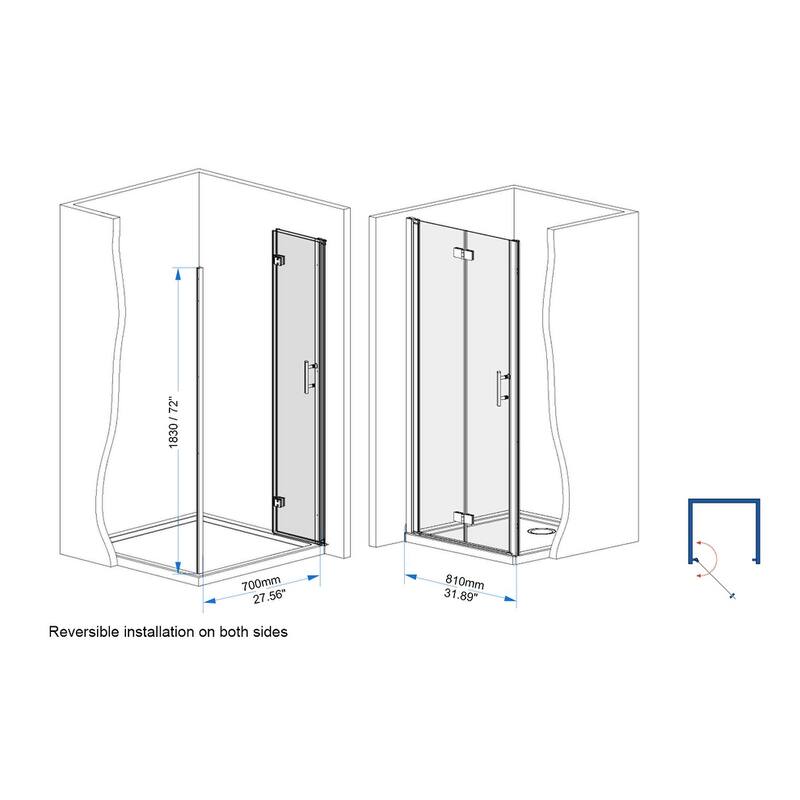 Bifold Shower Door Tempered Glass Aluminum Frame