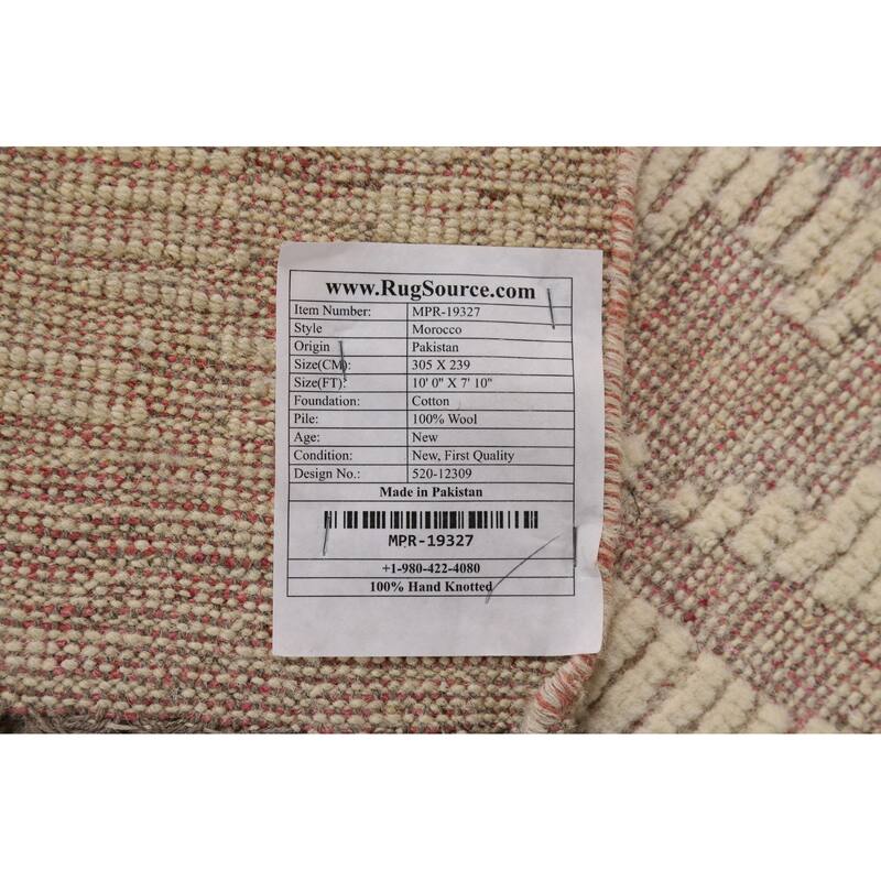 Earth Tone Abstract Moroccan Modern Area Rug Hand-Knotted Wool Carpet - 7'10" x 10'0"