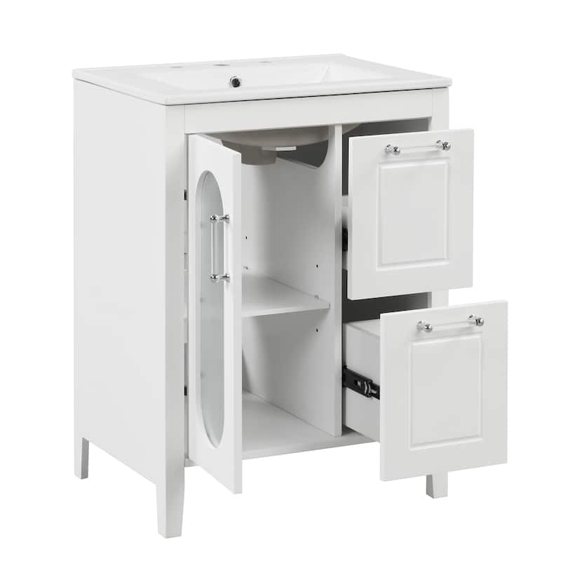 Roomfitters 24" Bathroom Vanity with Sink Cabinet with 2 Drawers and Door Adjustable Shelf Solid Wood and MDF