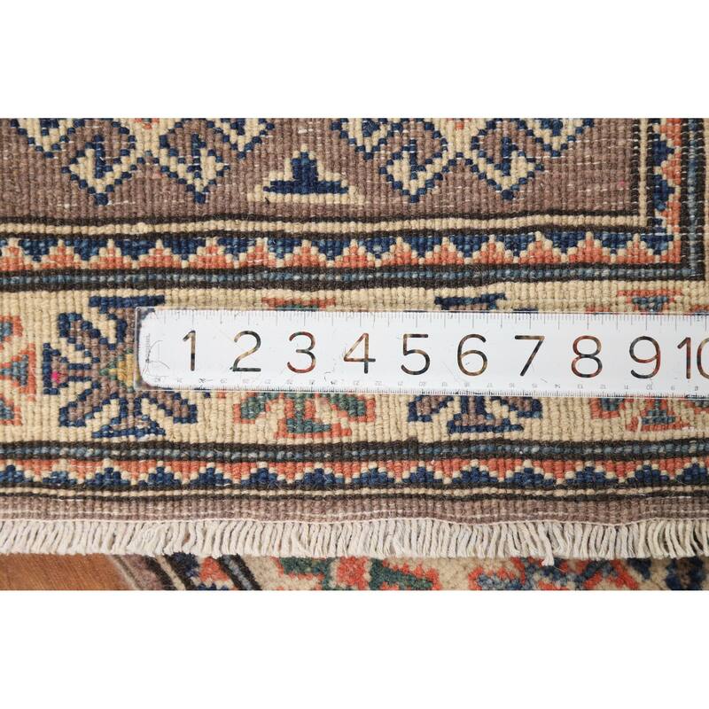 Hand Knotted Oriental 100% Wool Carpet Traditional Geometric Greys & Charcoal Kazak Area Rug - 3' 0'' X 2' 0''