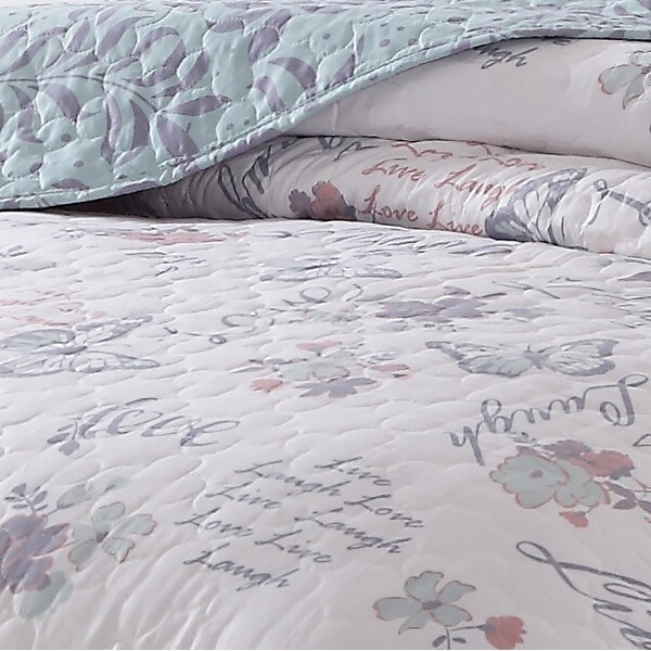 Over Sized Dahlia Reversible Coverlet Luxury Microfiber Printed Quilt Bedspread 