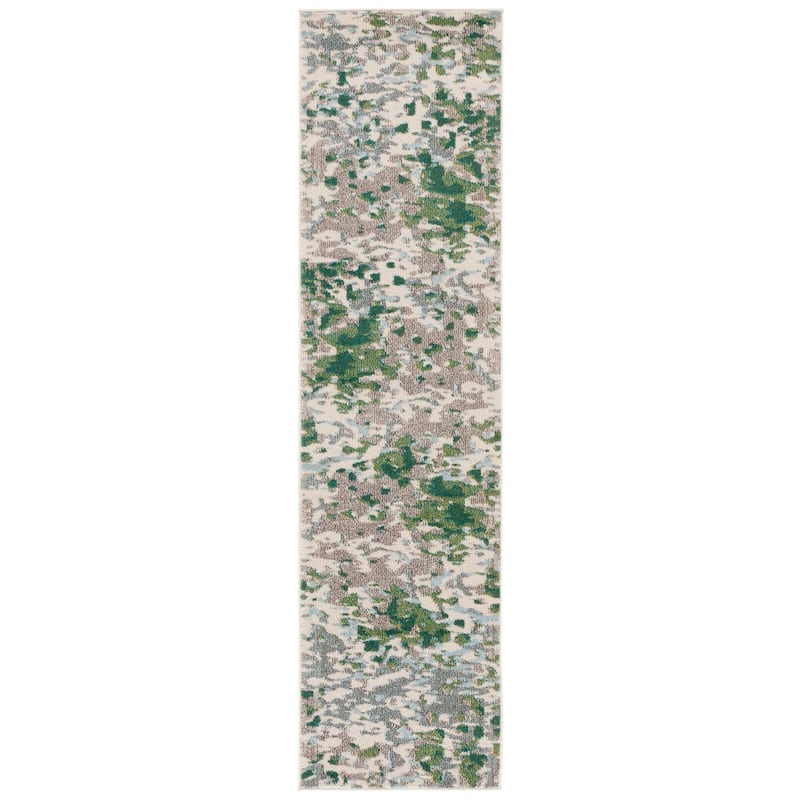 SAFAVIEH Monaco Panna Boho Abstract Modern Watercolor Area Rug - 2'2" x 8' Runner - Green/Blue