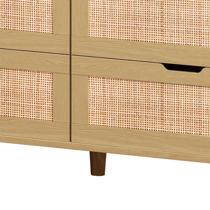 6-Drawers Rattan Storage Cabinet with LED Lights and Power Outlet