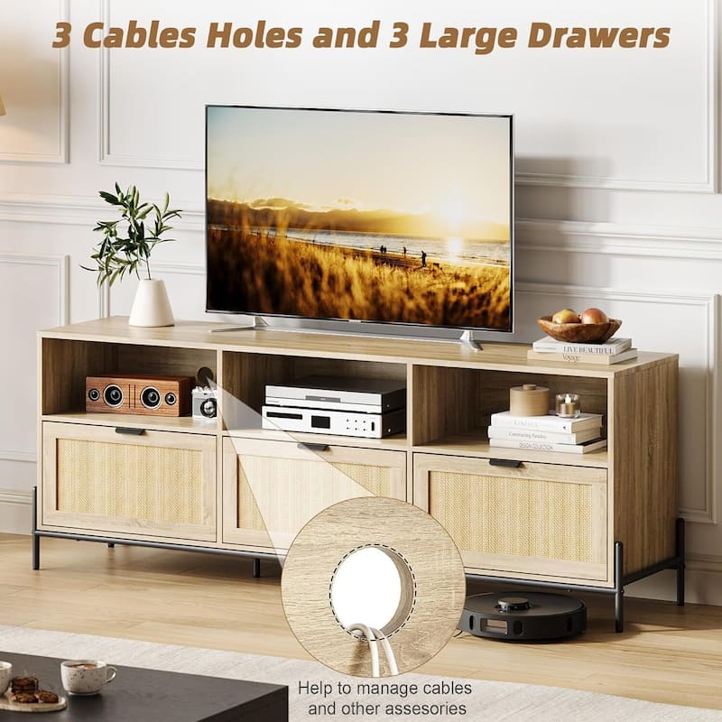 65 Inch Console Table TV Stand Entertainment Center with Storage for Living Room, Bedroom - N/A