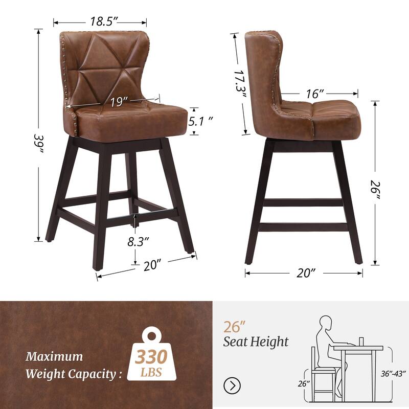 26 in. H Counter Height Barstools Modern Upholstered 360 Free Swivel Counter Stools with Footrest