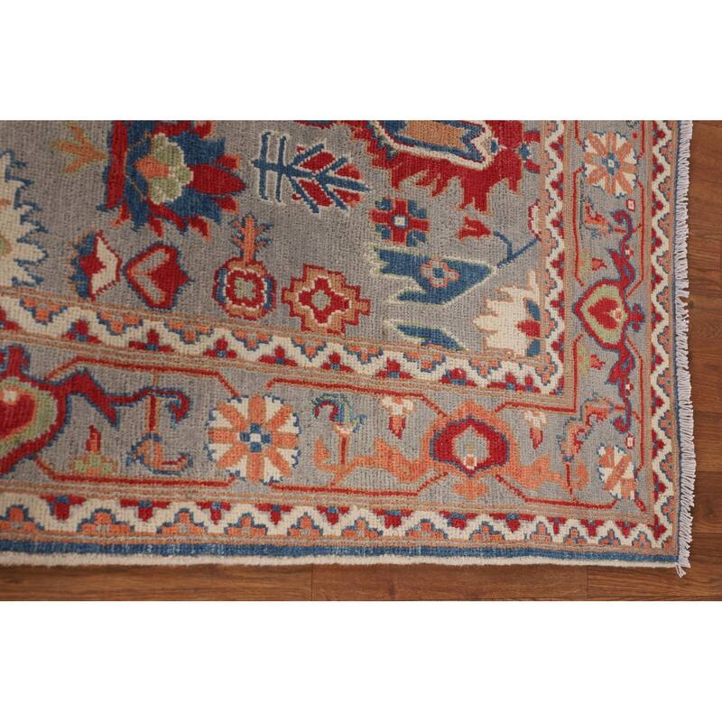 Grey Kazak Oriental Area Rug Handmade Geometric Wool Carpet - 5'0" x 6'8"