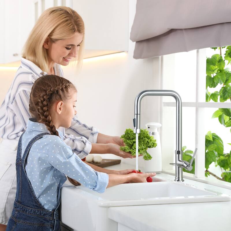 WOWOW Pull Down Sprayer Kitchen Faucet with Soap Dispenser