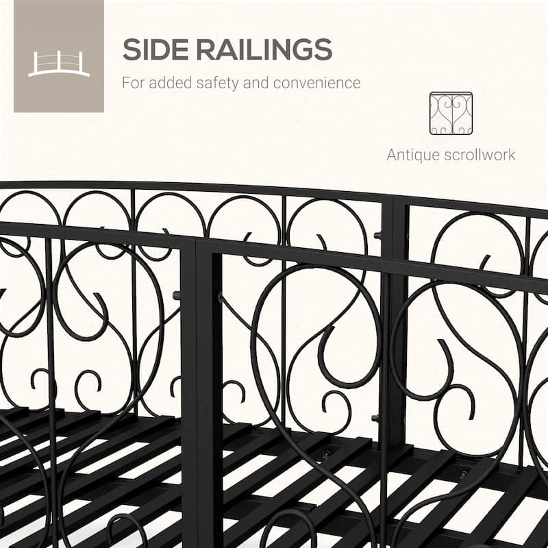 Outsunny 7' Metal Arch Garden Bridge with Safety Siderails, Decorative Arc Footbridge with Delicate Scrollwork "S" Motifs