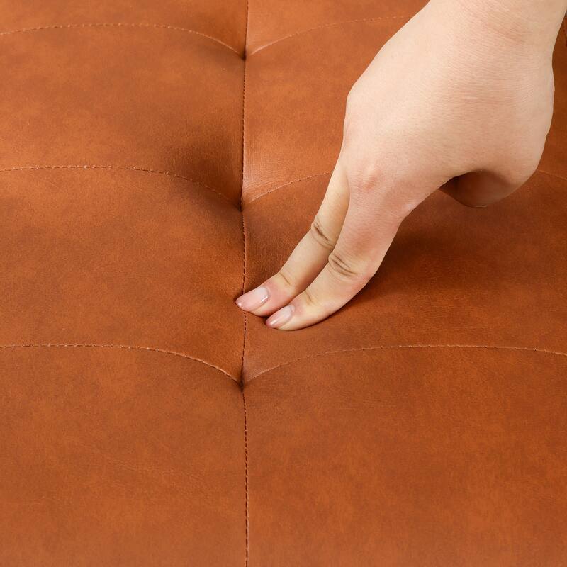 Adeco 24'' Faux Leather Storage Ottoman Bench with Tufted Top