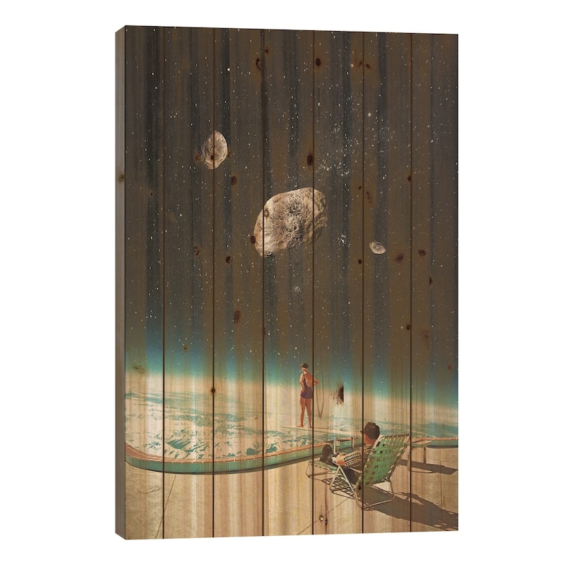 Summer with a chance of Asteroids Print On Wood by Frank Moth - Multi-Color - 26x18x1.5