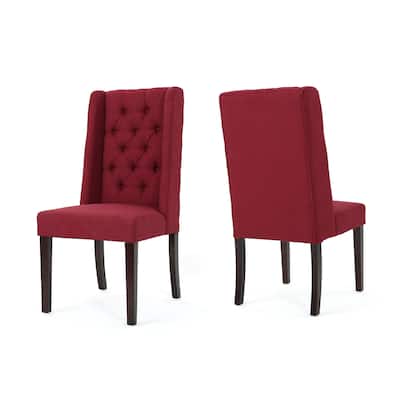 Greg Dining Chair Set of 2, High Wingback, Birch Wood, Red Fabric
