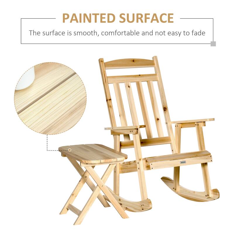 2 Pieces Wood Patio Bistro Set, Outdoor Rocking Chair Set with Armrests and High Back Rocking Chair and Portable Side Table