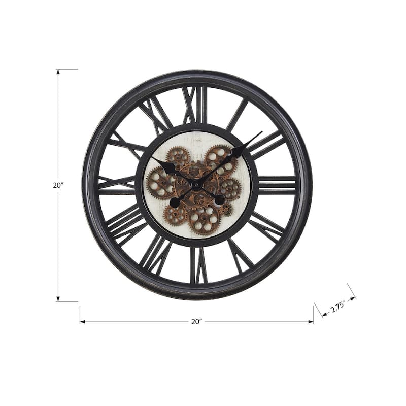 20 in with Gear Mechanism Black Wall Clock - 20 in