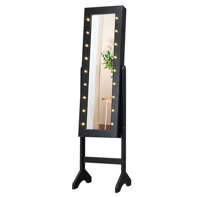 Costway Mirrored Jewelry Cabinet Organizer w/18 LED lights Black