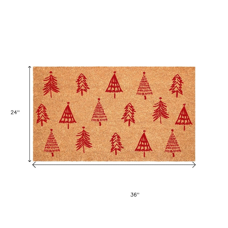HomeRoots 24" X 36" Brown And Red Christmas Trees Outdoor Coir Door Mat - 24.00' X '36.00