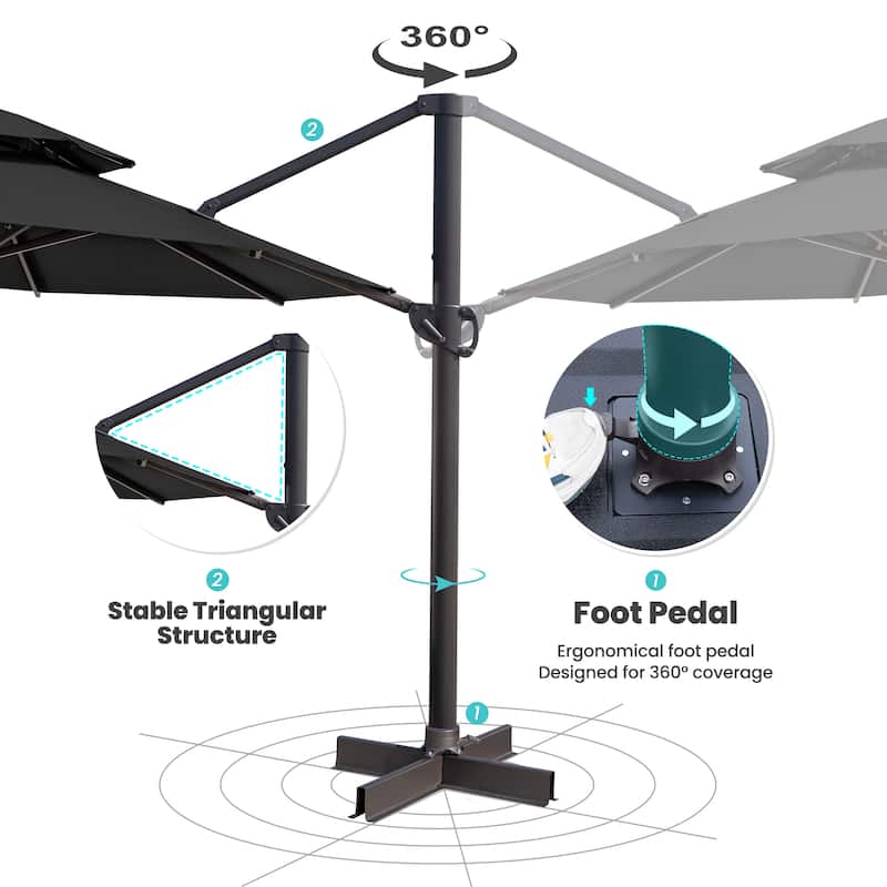 11.5-foot Outdoor Double Top Round Canopy Offset Cantilever Umbrella