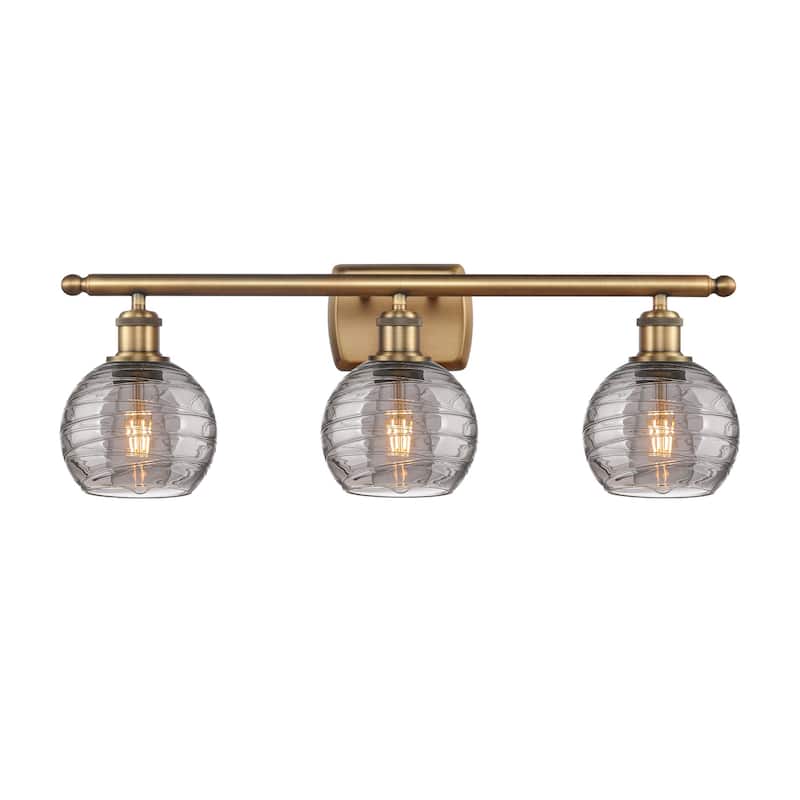 Innovations Lighting 516-3W-10-26-Athens Deco Swirl-Vanity Light - Brushed Brass / Light Smoke Deco Swirl