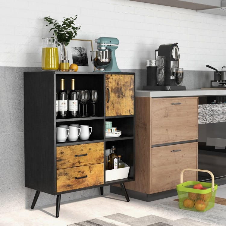 Industrial Buffet Sideboard Kitchen Cupboard with Cubbies Drawers-Rustic Brown - Rustic Brown - 31.5" x 16" x 42" (L x W x H)