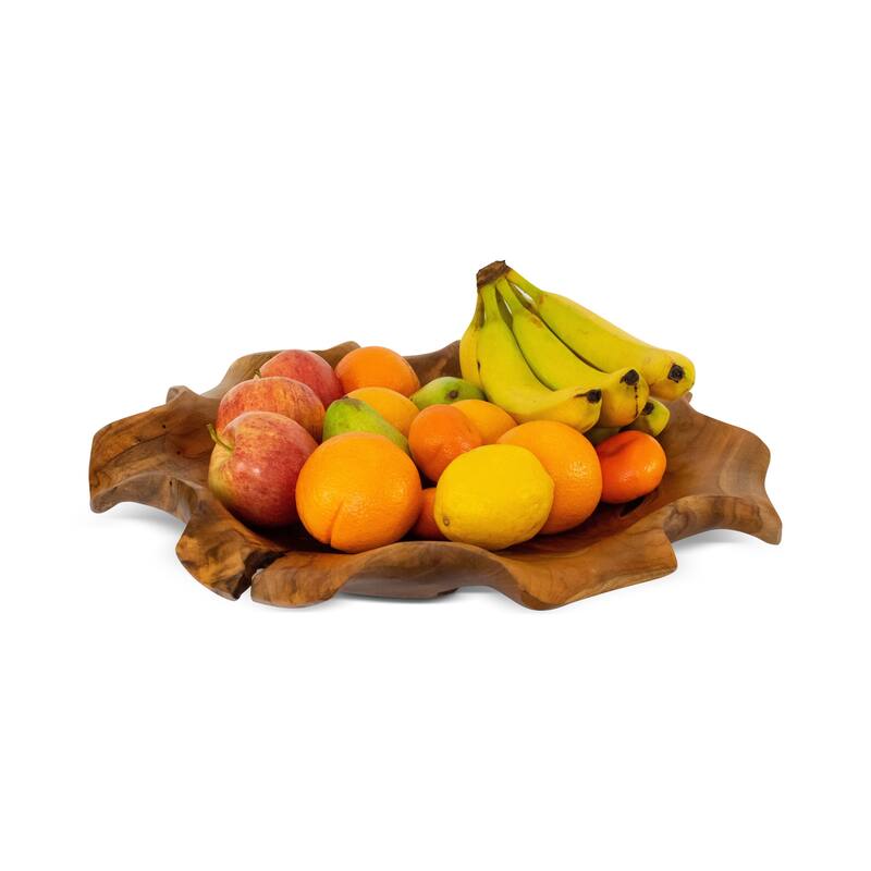 20" Solid Wood Decorative Fruit Bowl - Hand Carved Rustic Serving Tray, Natural Wood Centerpiece - 20" diameter x 3" tall - 20" diameter x 3" tall