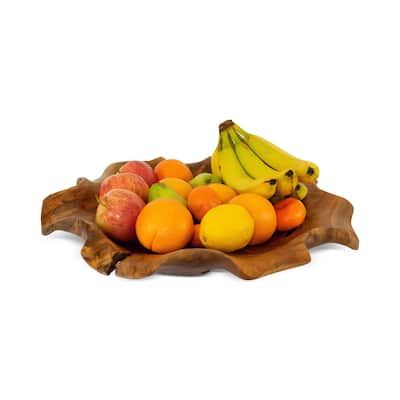 20" Solid Wood Decorative Fruit Bowl - Hand Carved Rustic Serving Tray, Natural Wood Centerpiece - 20" diameter x 3" tall