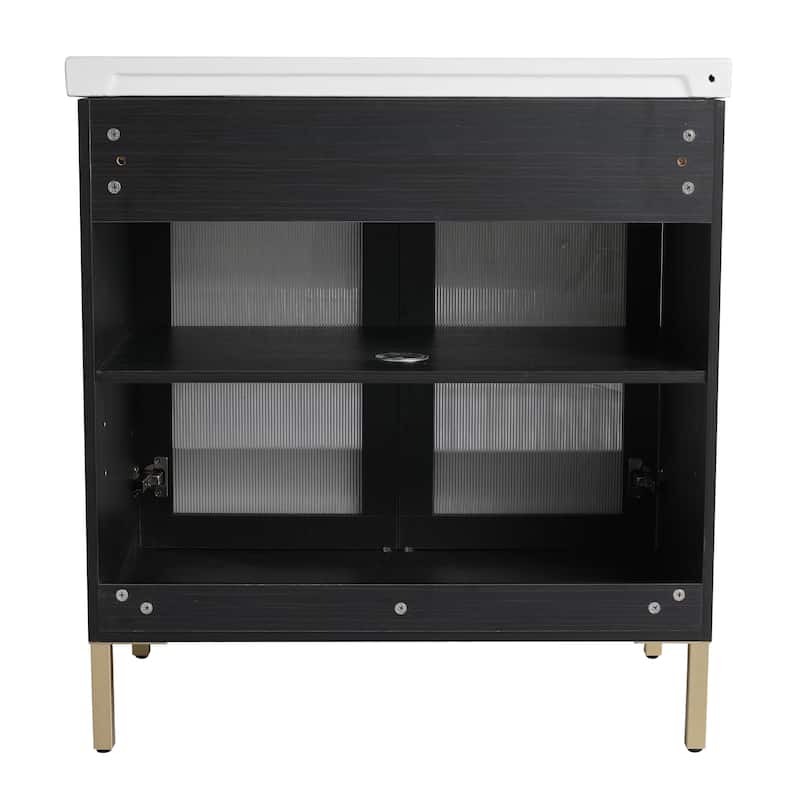 Malwee 28"/32" FreeStanding Bathroom Vanity, Floor Stand Bathroom Vanity with Ceramic Sink,Soft Close Door and Adjustable shelf