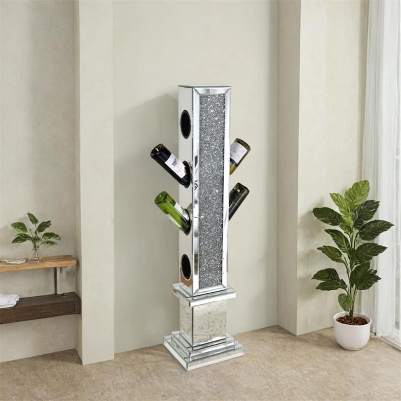 Crushed Diamond Floating Silver Mirrored Wine Bottle Holder