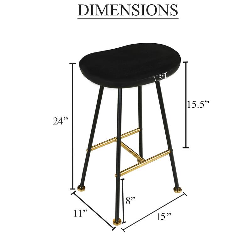 Elira 24" Backless Counter Stool with Mango Wood Saddle Seat, Black Iron Legs, Gold Footrest