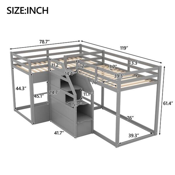 dimension image slide 0 of 2, Metal Twin-over-Twin Bunk Bed with Guardrails, Separable into 2 Beds, Space-Saving