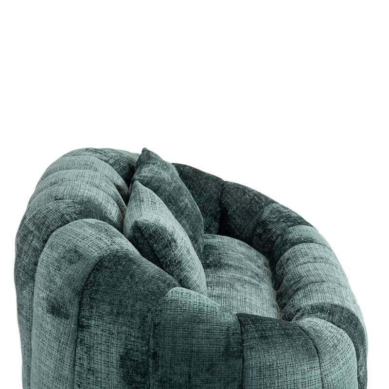 Chenille Giant Bean Bag Chair, High-Density Foam Lazy Sofa Chair, Round Bean Bag Sofa with 2 Pillows & Curved Armrests