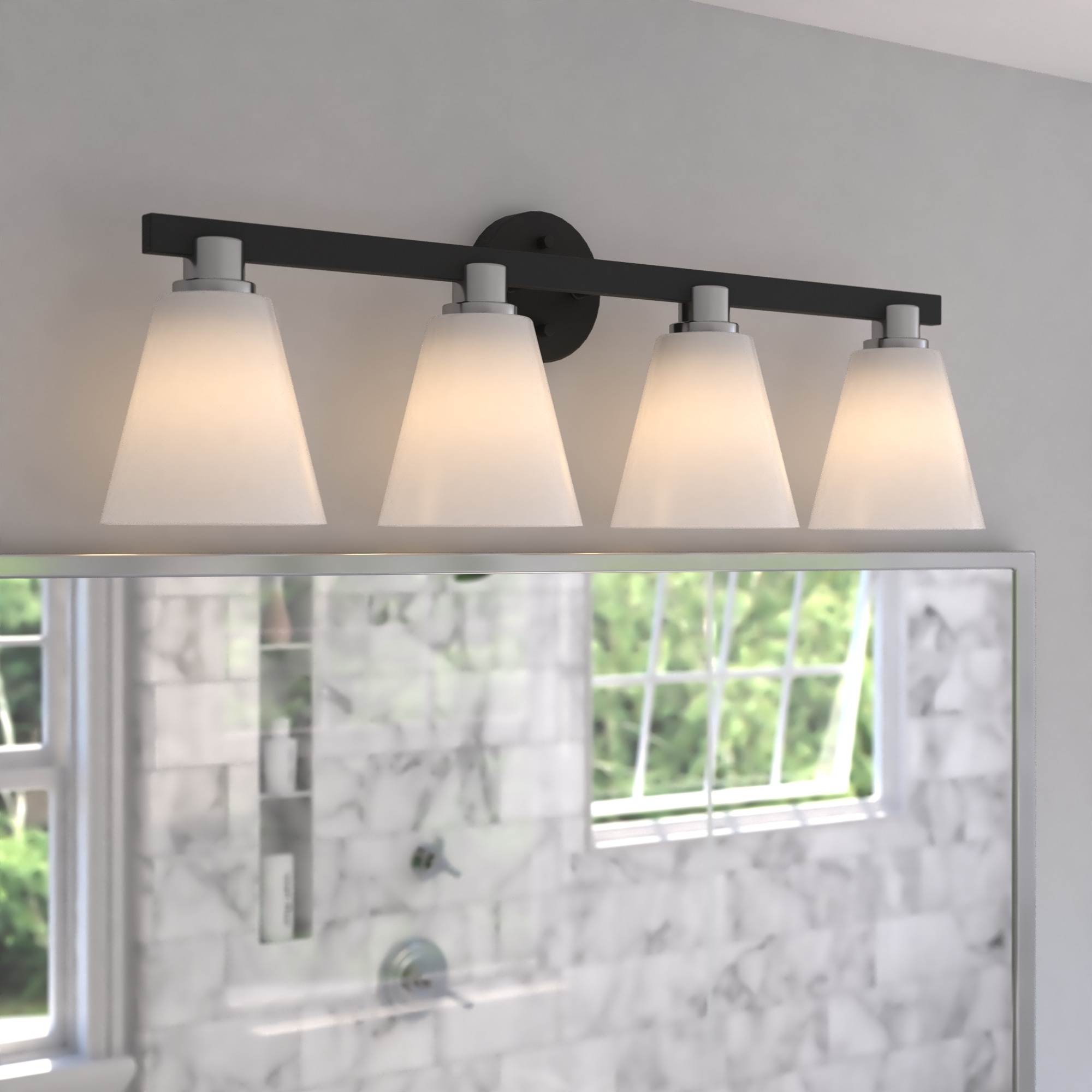 VAXCEL Vermont Matte Black and Satin Nickel Bathroom Vanity Lighting Fixture, Etched White Glass Shade, LED Compatible Wall