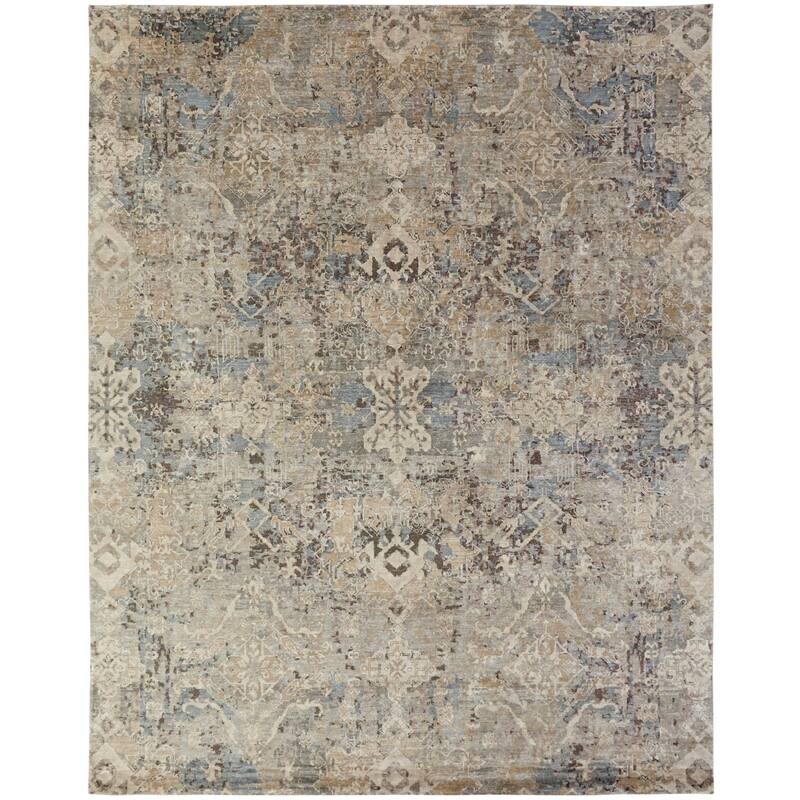 Transitional Multi-Colored Hand-Knotted Viscose Area Rug - 4' x 6' - Multi-Colored