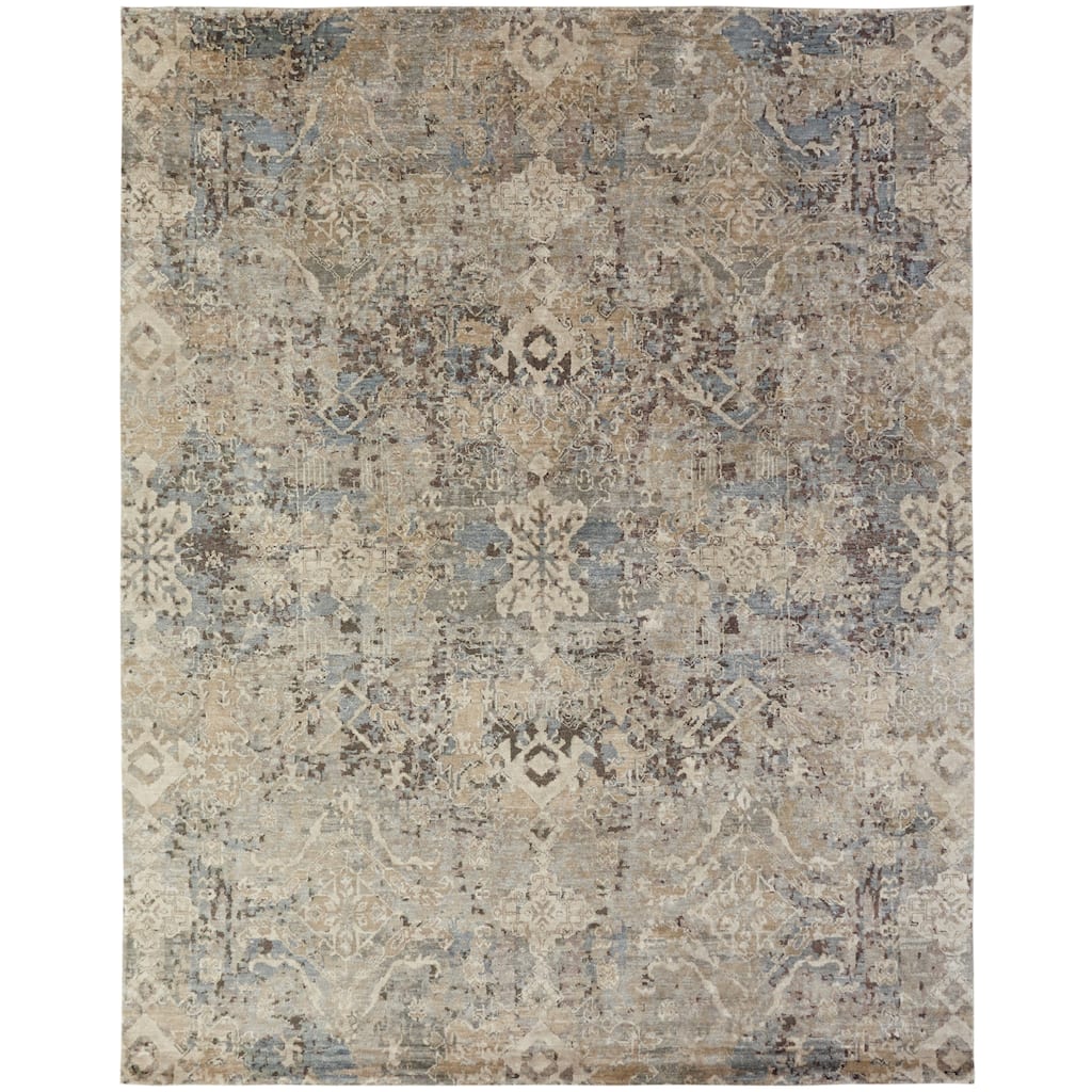 Transitional Multi-Colored Hand-Knotted Viscose Area Rug
