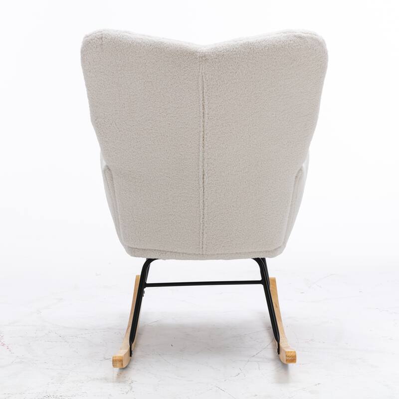 Mid Century Modern Teddy fabric Tufted Upholstered Rocking Chair Padded Seat for Living Room Bedroom