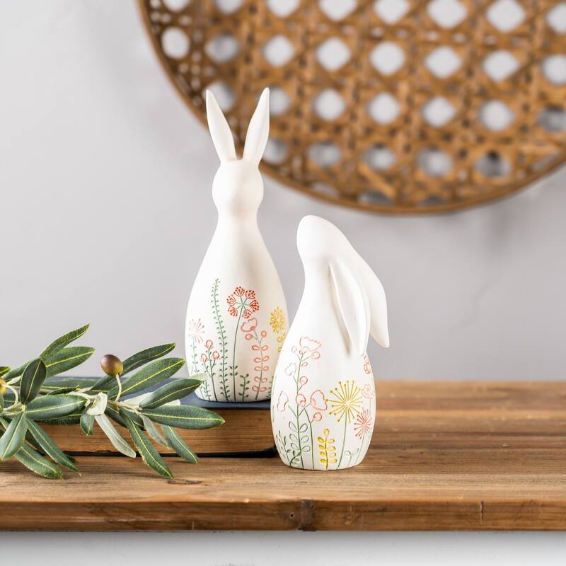 Set of 2 Floral Rabbit Tabletop Figurines 7"