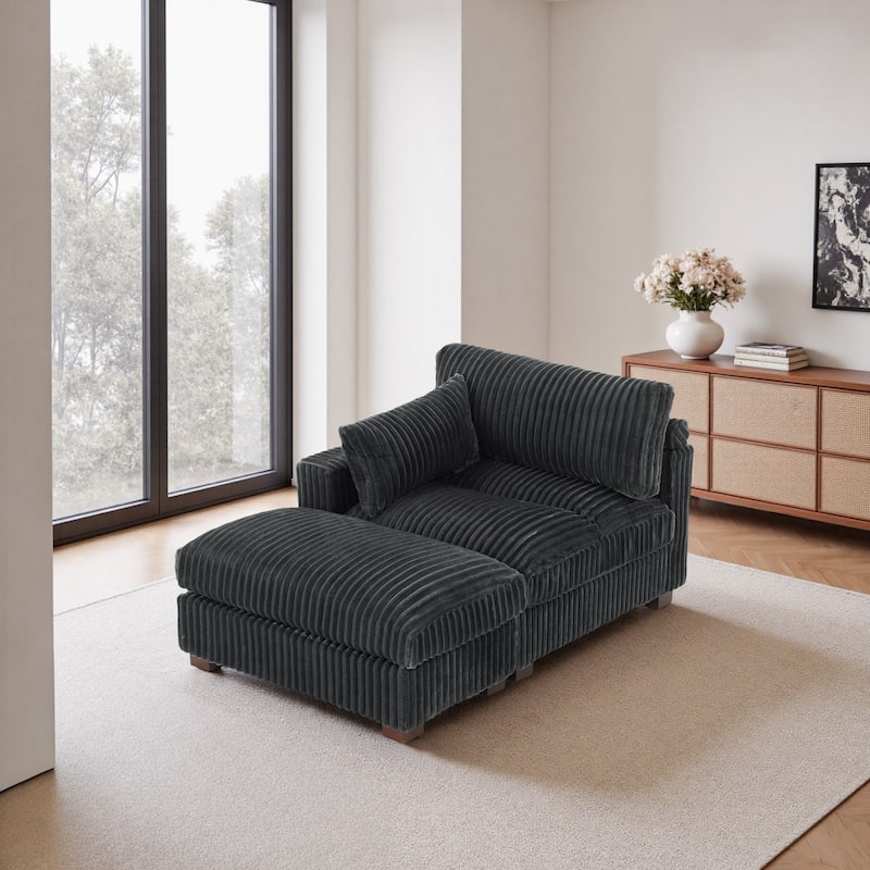 Modren Plush Upholstered Coner Chair and Ottoman Set