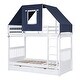 preview thumbnail 6 of 7, White+Blue Twin over Twin Bunk Bed Wood Bed with Tent and Drawers