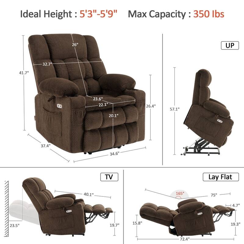MCombo Dual Motor Power Lift Recliner Chair Sofa with Massage and Heat, Infinite Position, USB Ports, Fabric R7897