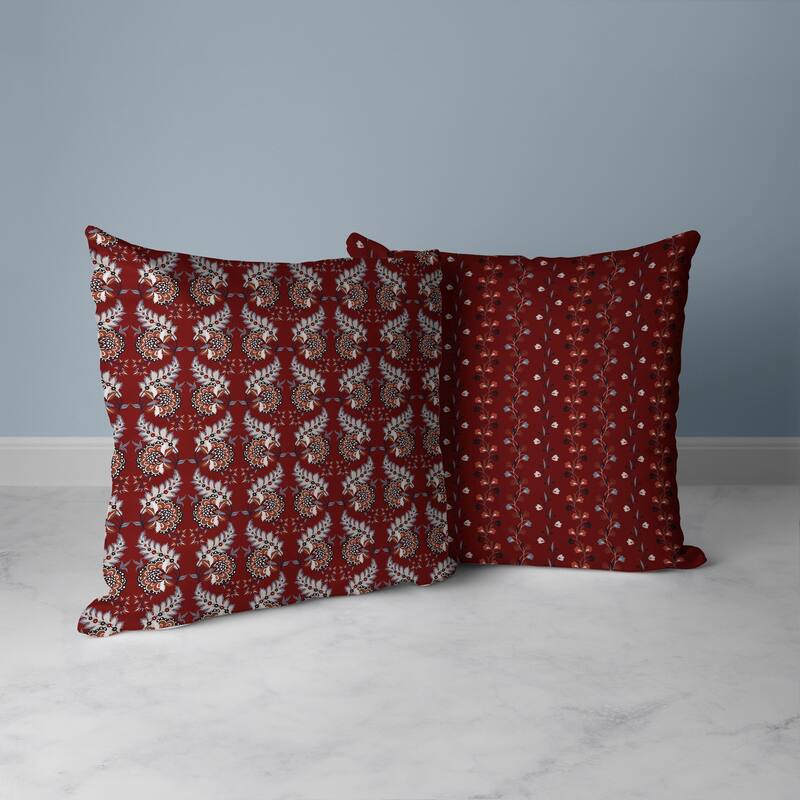 Botanical Bouquet Faux Suede Reversible Throw Pillow Red and Gray