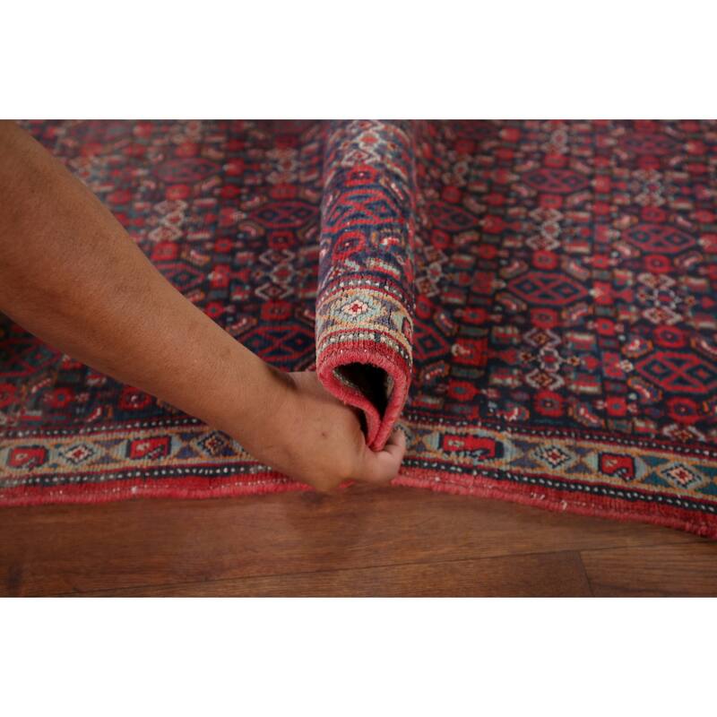 Geometric Bidjar Persian Vintage Runner Rug Hand-Knotted Wool Carpet - 3'6" x 12'2"