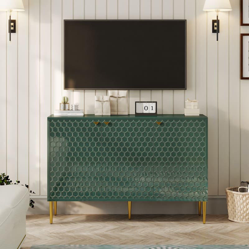 3 Door Glossy Storage Locker Accent Cabinet/Buffet - Green