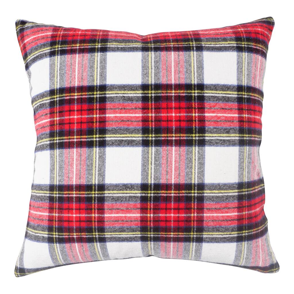 KAF Home Feather Filled Classic Tartan Plaid Throw Pillow - Red Multi; 20x20