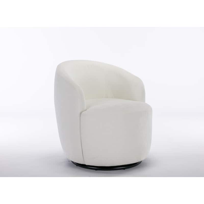 Chenille Upholstered Swivel Barrel Chair, Round Single Leisure Sofa Chair, Club Chair with Backrest & Metal Base