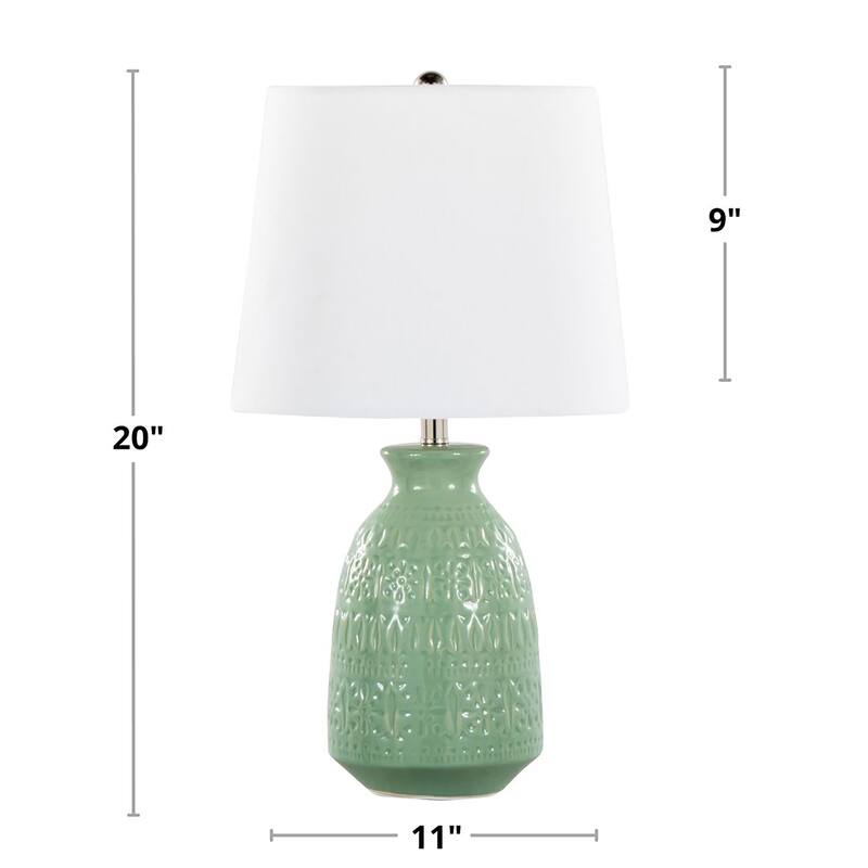 Porch & Den Claudia 20" Ceramic Table Lamp with Patterned Base & Linen Shade (Set of 2) - 20