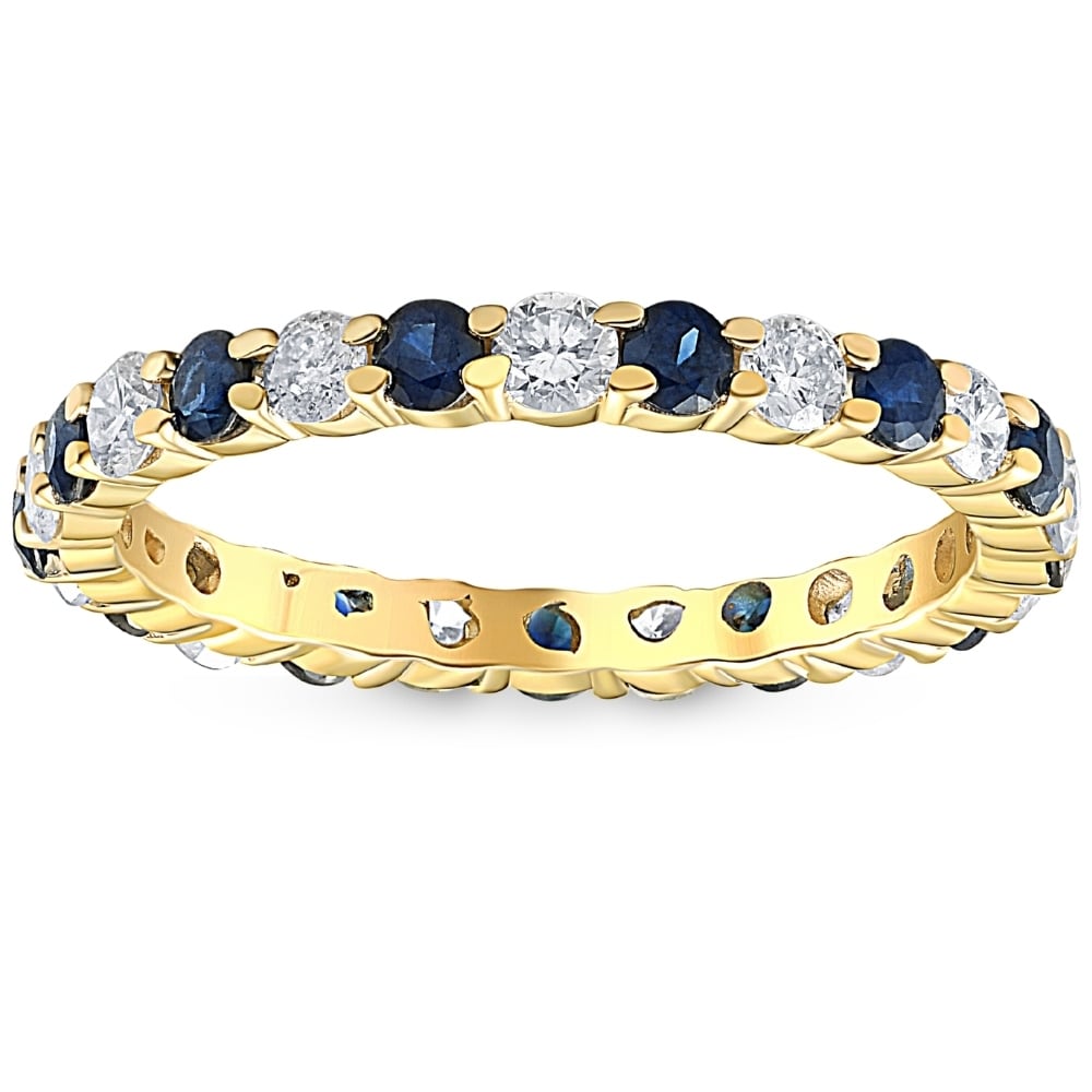 Bliss Diamond 1 cttw Blue Sapphire Diamond Wedding Eternity Ring Yellow Gold