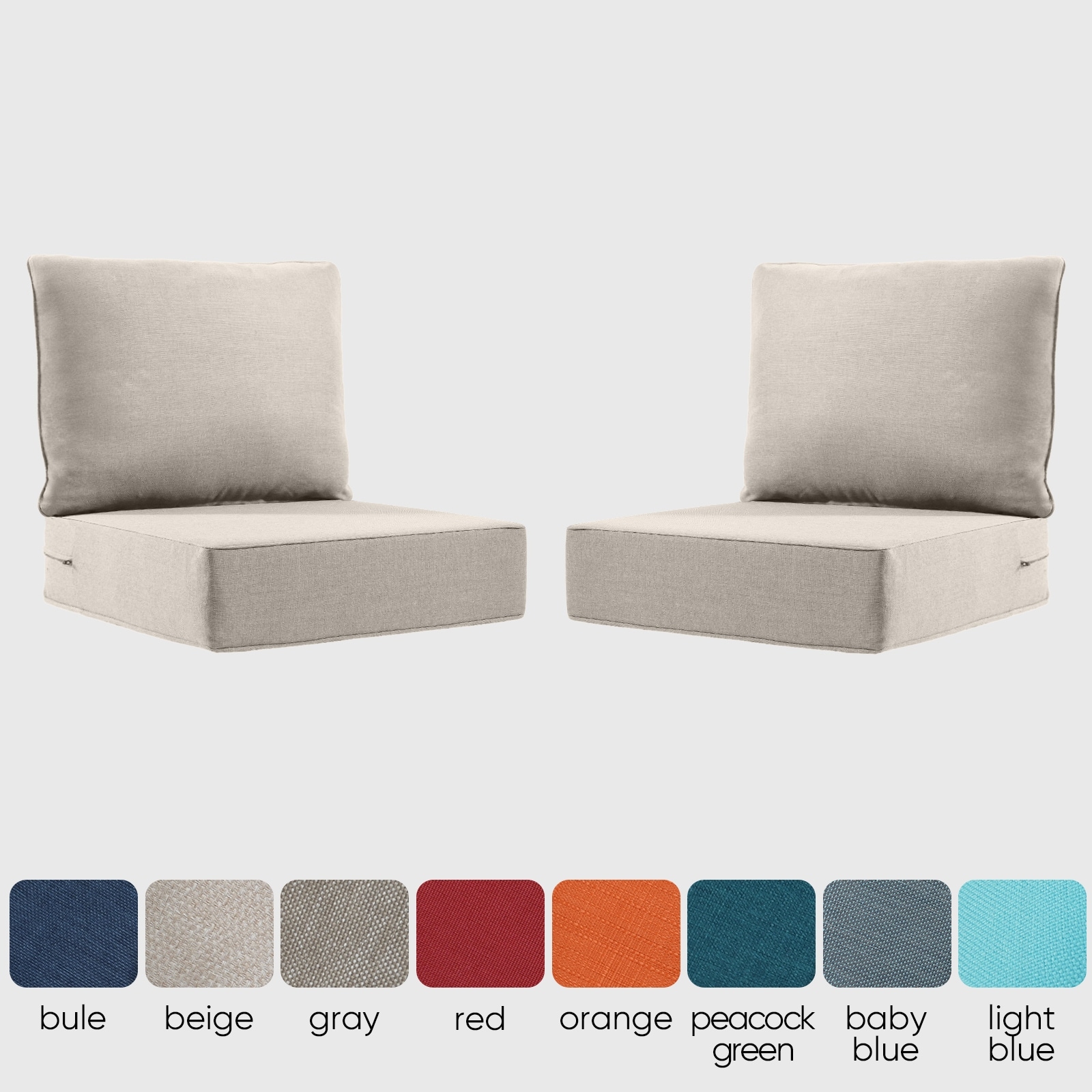 2 Pairs 6 Inch Seat & Back Cushion - Beige - 6 Inch